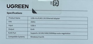 Adaptador UGREEN USB a Ethernet 2.5G RJ45