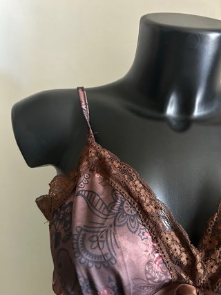 Top Coquette Floreale Marrone