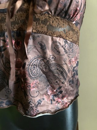 Top Coquette Floreale Marrone