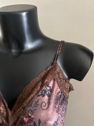 Top Coquette Floreale Marrone