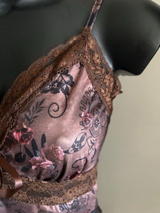 Top Coquette Floreale Marrone