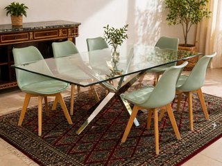 Mesa cristal y 6 sillas verdes