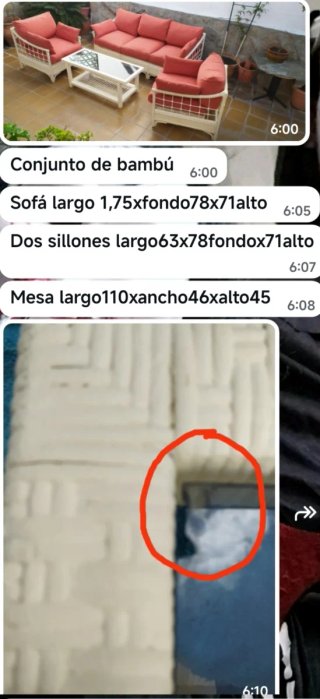Conjunto sofá, sillones y mesa bambú