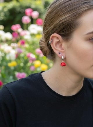 Orecchini Tulipani Rossi Argento 925