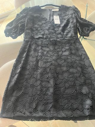 Vestido Mango Negro Encaje Talla L Nuevo