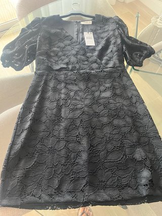 Vestido Mango Negro Encaje Talla L Nuevo