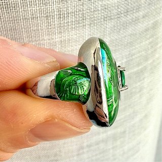 Anello Argento S925 Verde Smaltato e Zirconi