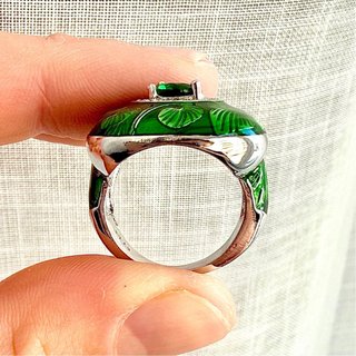 Anello Argento S925 Verde Smaltato e Zirconi