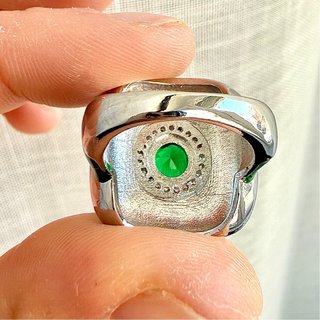 Anello Argento S925 Verde Smaltato e Zirconi