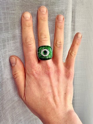 Anello Argento S925 Verde Smaltato e Zirconi