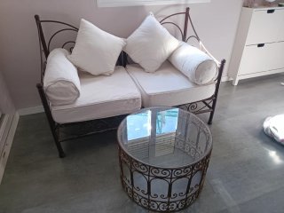 Conjunto Hierro Forjado Mesa Cristal.