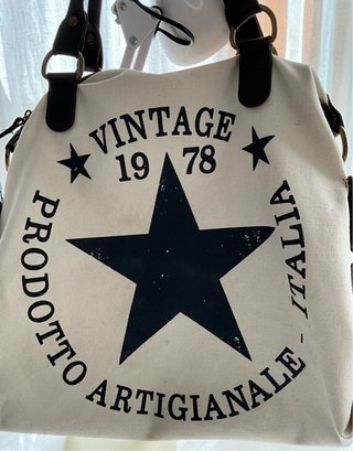 Bolso shopper beige grande lona y piel estrella