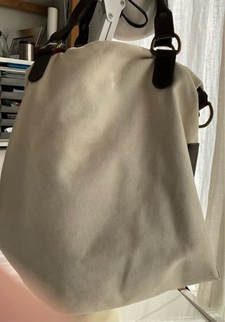 Bolso shopper beige grande lona y piel estrella