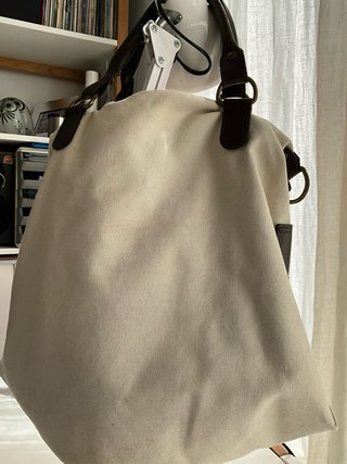 Bolso shopper beige grande lona y piel estrella