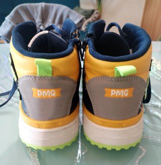 Scarpe bambino alte blu, gialle e grigie