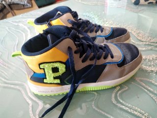Scarpe bambino alte blu, gialle e grigie