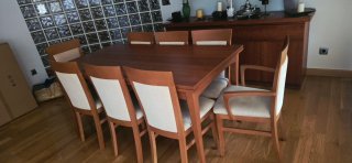 Mesa Cerezo Extensible + 6 Sillas y 2 Sillones