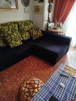 Sofá chaise longue tela negro y verde