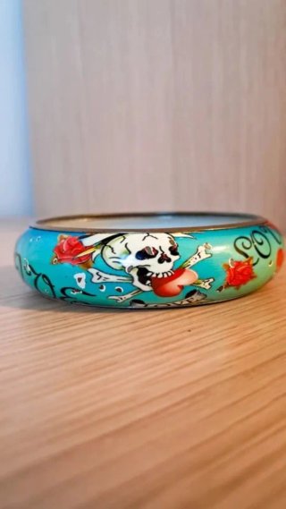 Bracciale Bangle Stile Tattoo Skull & Rose