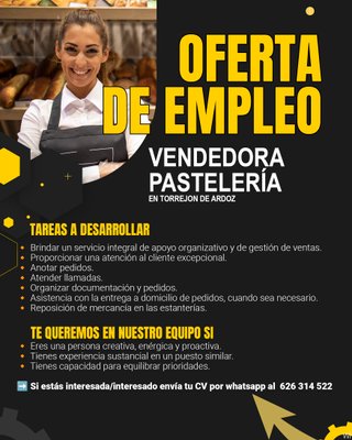Oferta empleo Vendedora Pastelería