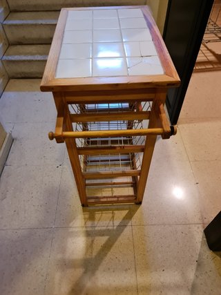 Mesa auxiliar cocina rústica madera y cerámica