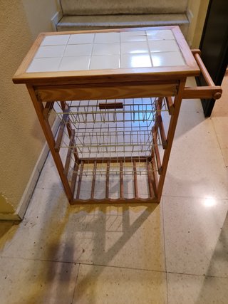 Mesa auxiliar cocina rústica madera y cerámica