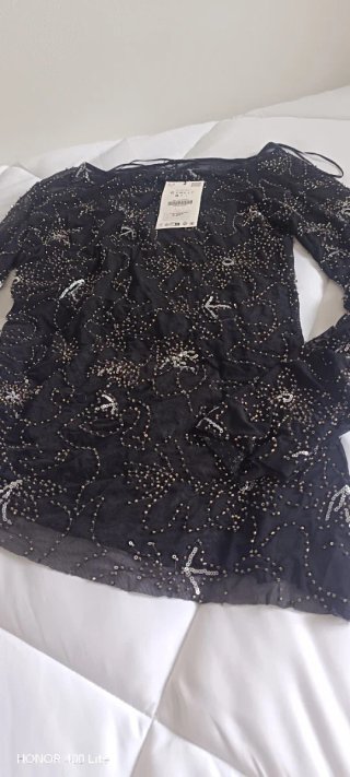Zara Top Lentejuelas Negro Talla S
