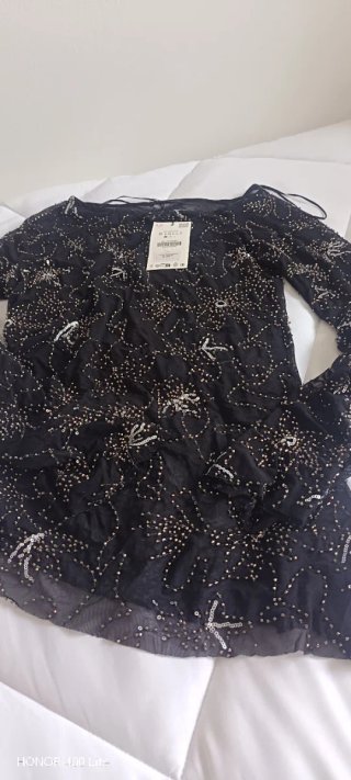 Zara Top Lentejuelas Negro Talla S