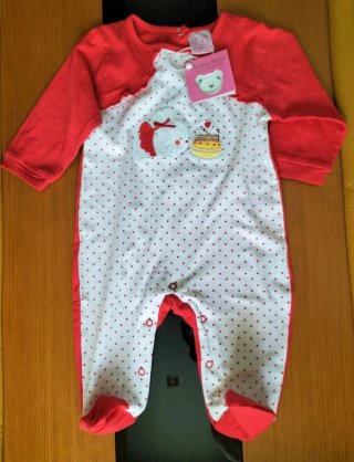 Pelele bebé rojo y blanco lunares
