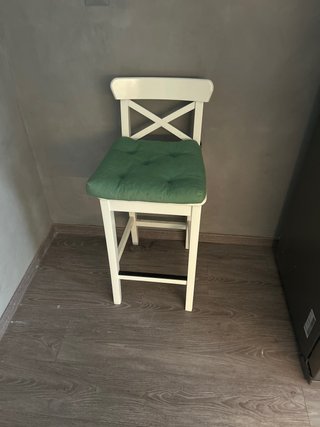 3 Taburetes de cocina blanco con cojín verde