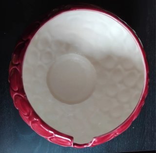 Frutera de cerámica hoja verde y rosa.  Macedonia.