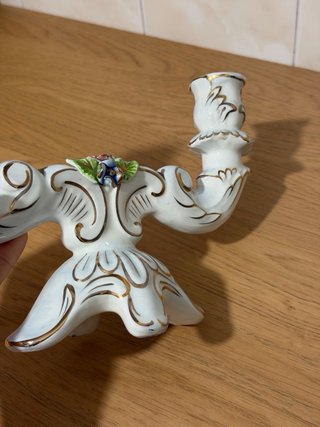 Candelabro Cerámica 2 Velas Dorado Blanco