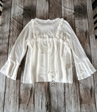 Blusa Mango Volantes Blanca Manga Larga