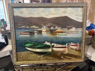 Cuadro Pintura Puerto Barcos