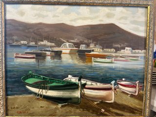 Cuadro Pintura Puerto Barcos