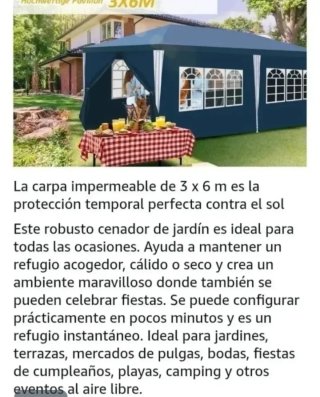 Carpa 6 x 3 mts impermeable, completa