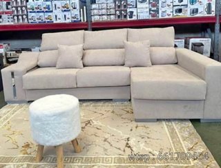 Sofá chaiselongue gris tela