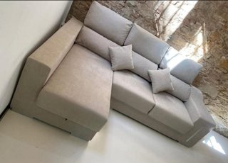 Sofá chaiselongue gris tela