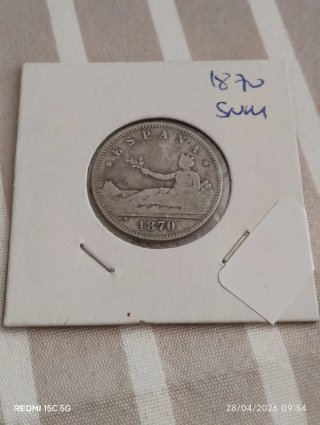 Moneda España 1870 1 peseta de plata