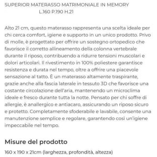 Materasso Matrimoniale M-Lily Memory Superior.