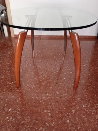 Mesa de comedor ovalada cristal y madera