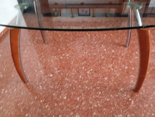 Mesa de comedor ovalada cristal y madera