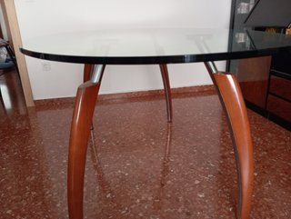 Mesa de comedor ovalada cristal y madera