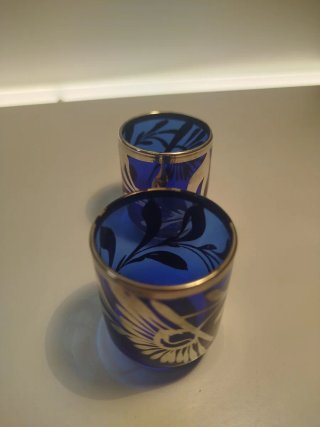 Bicchieri liquore vintage blu e argento