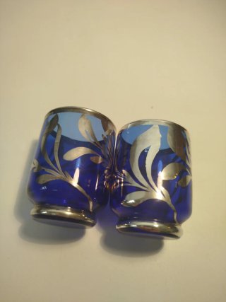 Bicchieri liquore vintage blu e argento