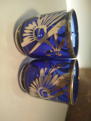 Bicchieri liquore vintage blu e argento