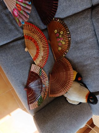 10 Abanicos Vintage Tela Pintados a Mano