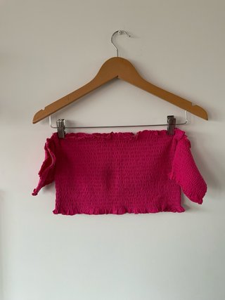 Top rosa nido de abeja con mangas