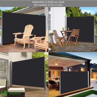 VOUNOT® Toldo Lateral Retráctil, 140x300, Negro