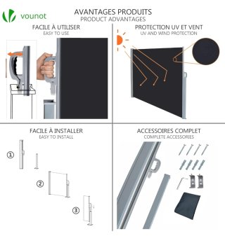 VOUNOT® Toldo Lateral Retráctil, 140x300, Negro